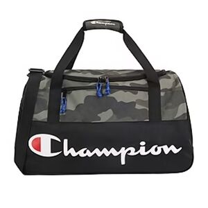 Champion Black & Gray Camo Duffel Bag with Blue Accents